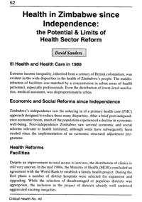 Health in Zimbabwe since independence: the potential and limits of health sector reform