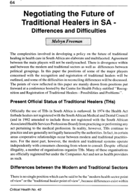 Negotiating the future of traditional healers in SA: differences and difficulties