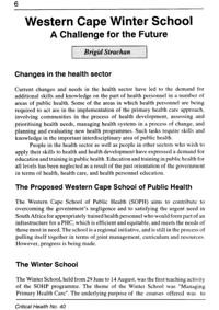 Western Cape Winter School: a challenge for the future