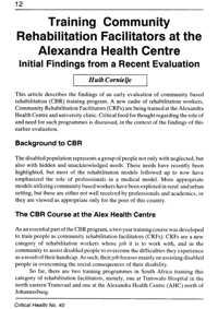 Training community rehabilitation facilitators at the Alexandra Health Centre: Initial findings from a recent evaluation
