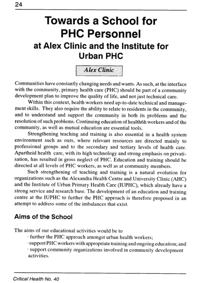 Towards a school for PHC personnel at Alex Clinic and the Institute for Urban PHC
