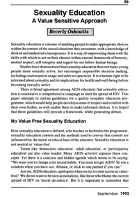 Sexuality education: a value sensitive approach