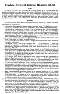 Durban Medical School balance sheet