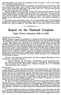 Report on the National Congress, Cape Town, January 11th to 13th