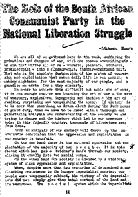 The role of the South African Communist Party in the national liberation struggle