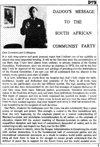 Dadoo`s message to the South African Communist Party