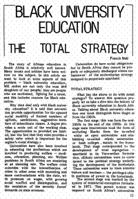 Black University education - the total strategy