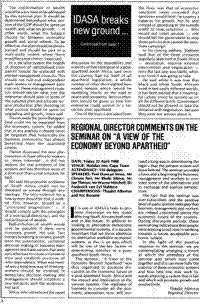 Regional Director comments on the seminar on A view of the economy beyond apartheid