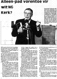 Alleen-pad vorentoe vir wit NG Kerk? (Article written in Afrikaans)