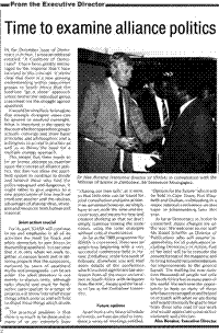 From the Executive Director - Time to examine alliance politics
