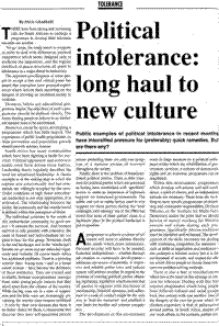 Political intolerance: long haul to new culture