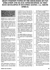 Draft position paper on the ideologies of Pan Africanism and Black Consciousness as they have developed in occupied Azania (ie South Africa)