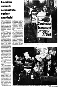 American unionists demonstrate against apartheid