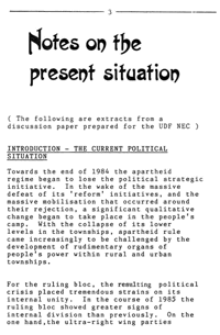 Notes on the present situation