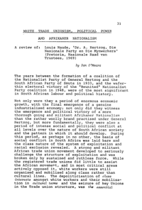 White trade unionism, political power and Afrikaner nationalism