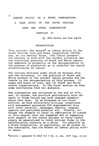 Labour policy in a state corporation: a case study of the South African Iron and Steel Corporation