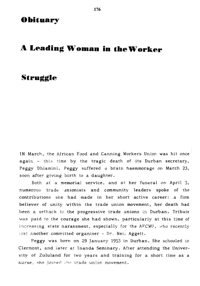 Obituary: a leading woman in the worker struggle