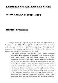 Labour, capital and the state in Swaziland, 1962 - 1977