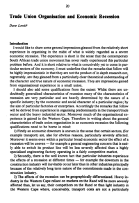 Trade union organisation and economic recession