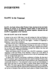 Interviews: SAAWU in the Transvaal
