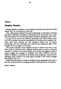 Obituary: Stephen Maseko