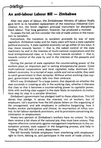 An anti-labour Labour Bill - Zimbabwe