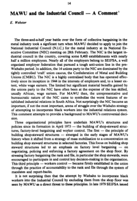 MAWU and the industrial council - a comment