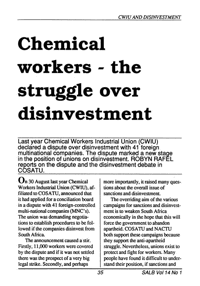 Chemical workers - the struggle over disinvestment