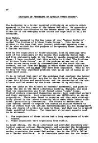 Critique of Problems of African trade unions