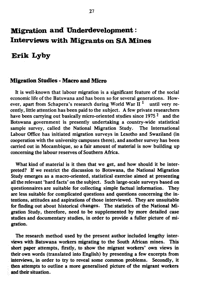 Migration and underdevelopment: interviews with migrants on SA mines