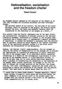 Nationalisation, socialisation and the freedom charter