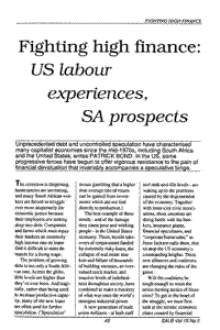 Fighting high finance: US labour experiences, SA prospects