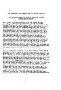 The compound, the reserve and the urban location: the essential institutions of Southern African labout exploitation