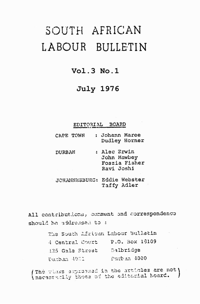 South African Labour Bulletin Volume 3 Number 1 July 1976