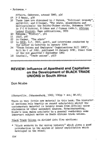 Review: Influence of apartheid and capitalism on the development of black trade unions in South Africa