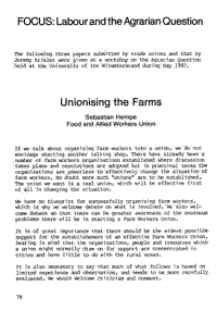 Focus: Labour and the Agrarian question