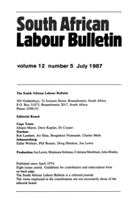 South African Labour Bulletin Volume 12 Number 5 July 1987