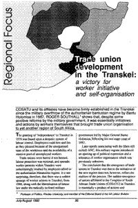 Trade union development in the Transkei: a victory for worker initiative and selforganisation