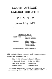 South African Labour Bulletin Volume 3 Number 7 June/July 1977
