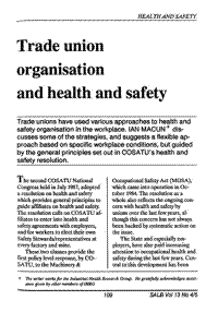 Trade union organisation and health and safety