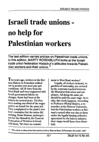 Israeli trade unions - no help for Palestinian workers