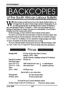 Backcopies of the South African Labour Bulletin