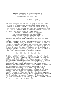 Major problems in union formation in Rhodesia in the 70`s