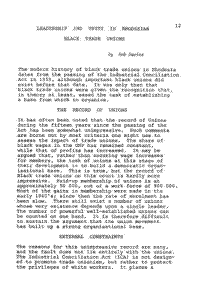 Leadership and unity in Rhodesian Black trade unions