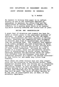 Some reflections on management beliefs about African workers in Rhodesia