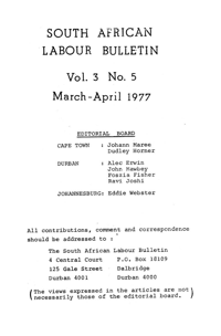 South African Labour Bulletin Volume 3 Number 5 March/April 1977