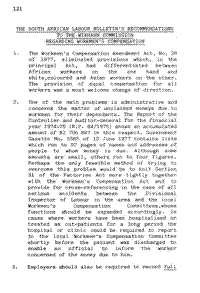The South African Labour Bulletin`s recommendations to the Wiehahn Commission regarding workmen`s compensation