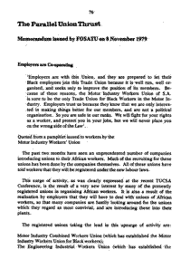 The parallel union thrust: memorandum issued by FOSATU on 8 November 1979