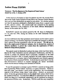 Letter from TUCSA: Comment - The re-alignmen