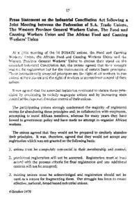 Press statement on the Industrial Conciliation Act following a joint meeting between the Federation of S.A. Trade Unions, The Western Province General Workers Union, The Food and Canning Workers Union and The African Food and Canning Workers Union.